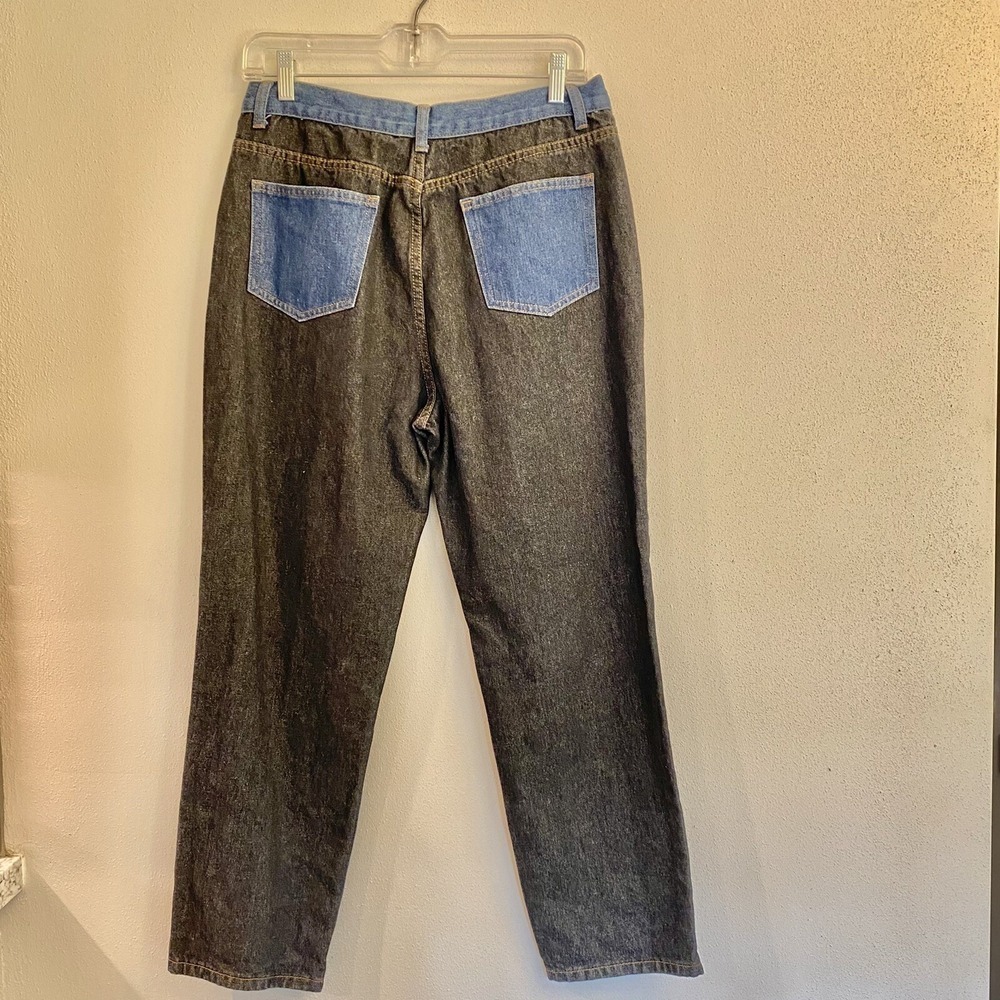 Shein Patch Style High Rise Denim Jeans Black/Blue Straight Leg Jeans Size L - Picture 5 of 9